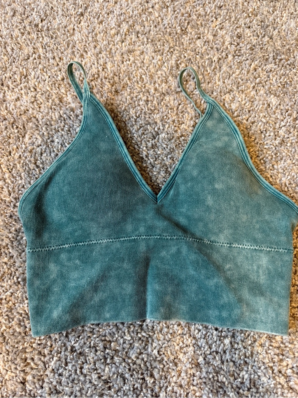 Zenana Outfitters Teal Ribbed V-Neck Cropped bra with pads